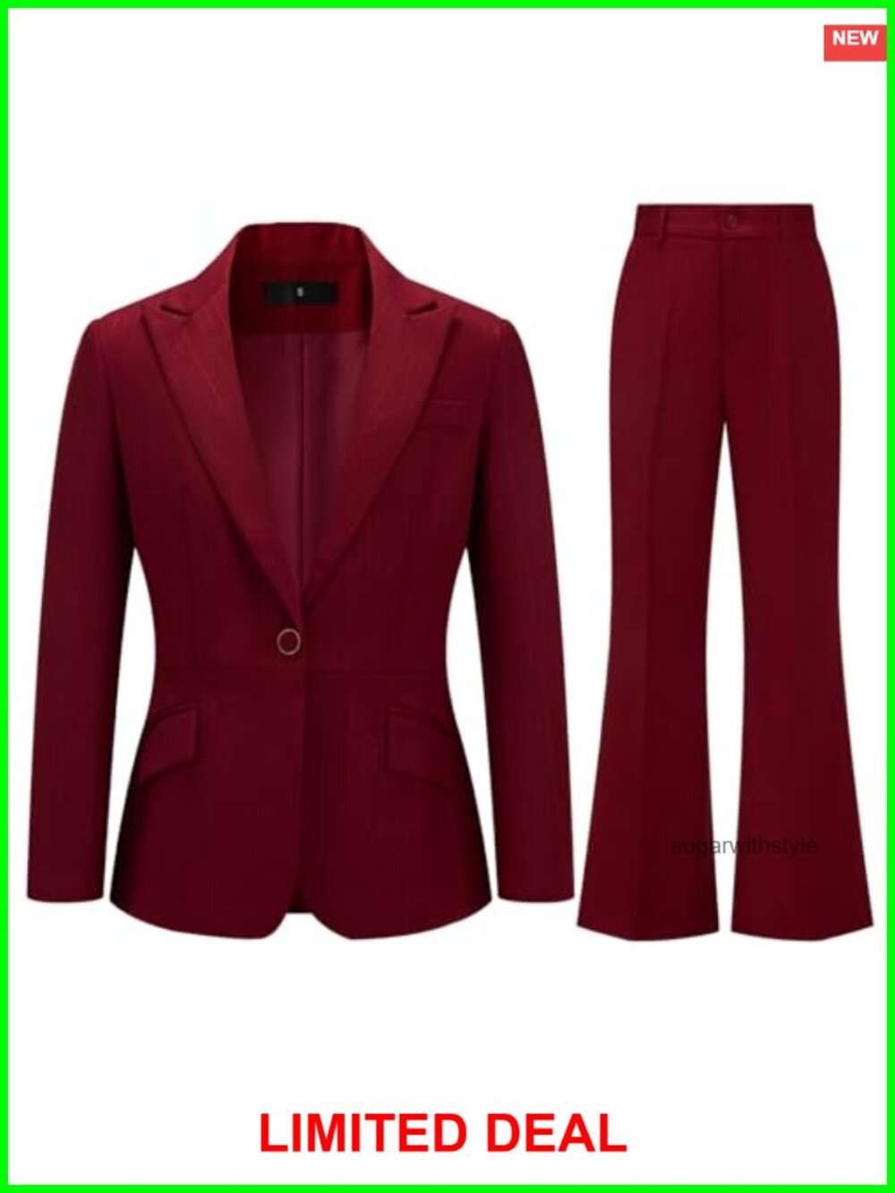 Women's 2 Piece Pinstripe Business Suit Set Blazer & Bootcut Pants